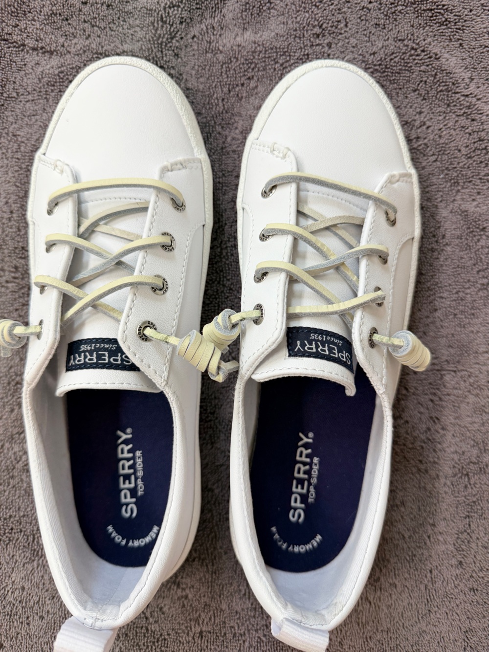 Sperry White Low-Top Leather Sneakers with Cream Lace Accents - Picture 2 of 6